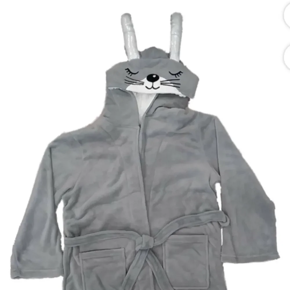 NWT New PJ Courture Gray Hooded Bunny with Sparkly Ears Soft Robe Size Small
